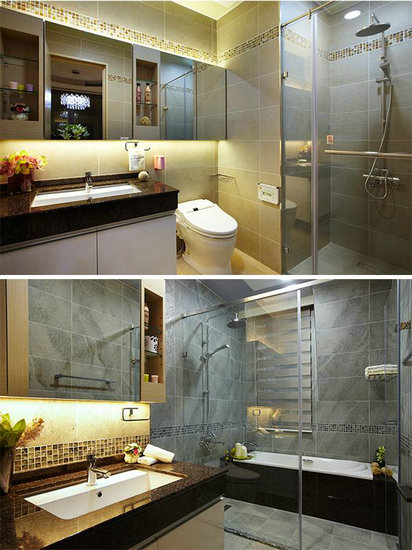 卫浴设计宽敞明亮的机能配置,以局部马赛克磁砖拼贴,透露出不同凡响气质雅致,打造精品旅店般的梳洗空间。