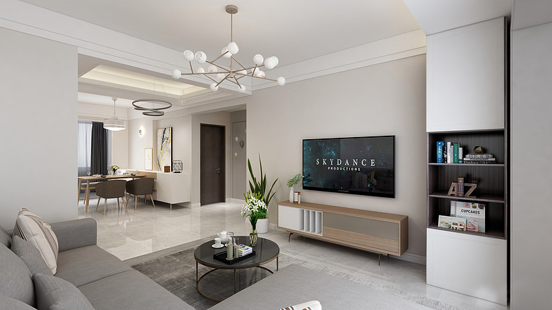 118㎡三居室现代简暖装...